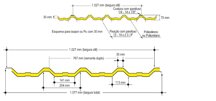 Telha Metálica Trapezoidal AT 40/980  NBR 14.514 - Ananda Metais -  Catálogo de Arquitetura